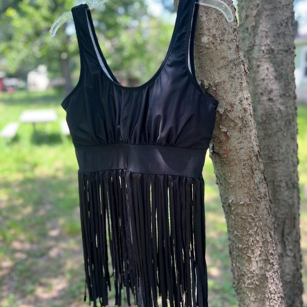 Black Fringe Tank Top/ Tankini swimsuit